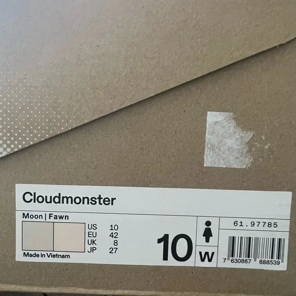 NIB On Cloudmonster Running Shoe Moon / Fawn Women Size 10 - Picture 7 of 7